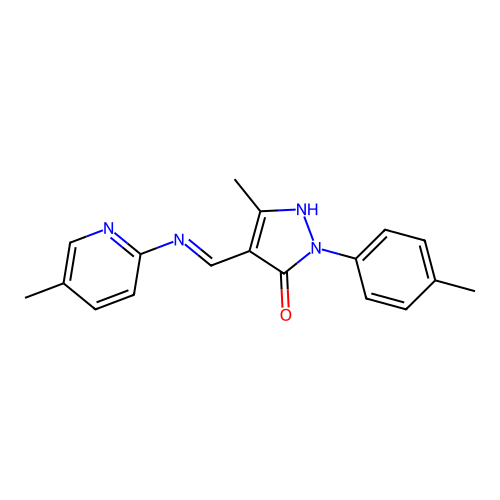 (E)-3-methyl-4-(((5-methylpyridin-2-yl)imino)methyl)-1-(p-tolyl)-1H-pyrazol-5-ol structure
