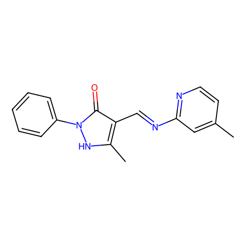 3-methyl-4-{(E)-[(4-methylpyridin-2-yl)imino]methyl}-1-phenyl-1H-pyrazol-5-ol structure