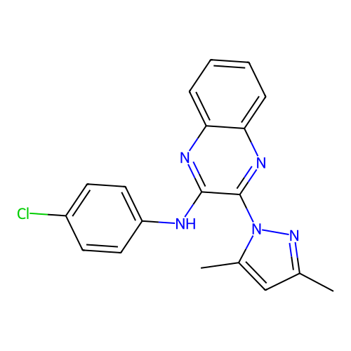 N-(4-chlorophenyl)-3-(3,5-dimethyl-1H-pyrazol-1-yl)quinoxalin-2-amine structure