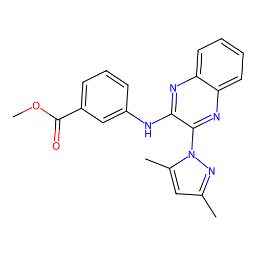 methyl 3-((3-(3,5-dimethyl-1H-pyrazol-1-yl)quinoxalin-2-yl)amino)benzoate structure