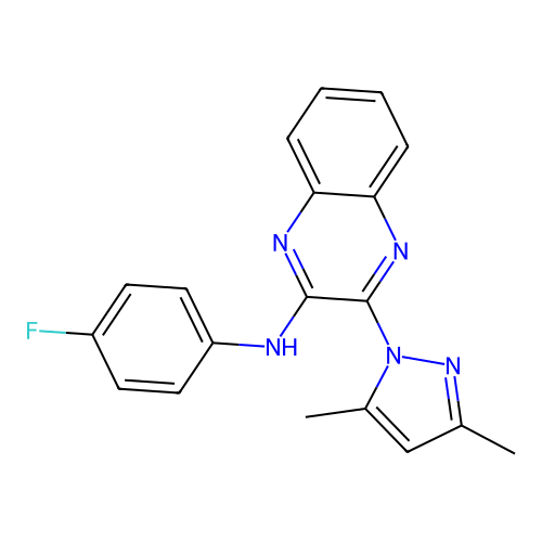 3-(3,5-dimethyl-1H-pyrazol-1-yl)-N-(4-fluorophenyl)quinoxalin-2-amine structure
