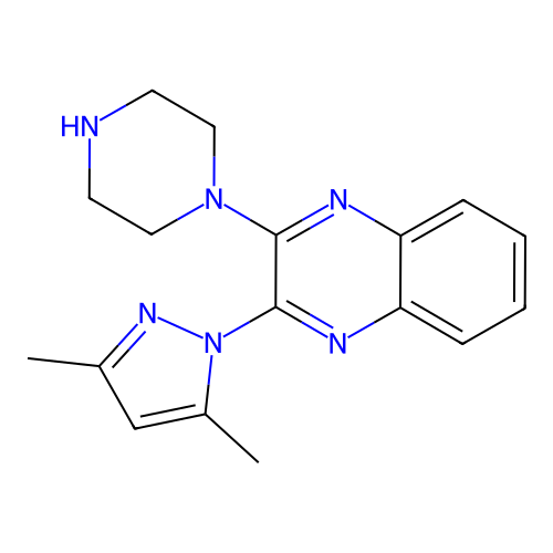 2-(3,5-dimethyl-1H-pyrazol-1-yl)-3-(piperazin-1-yl)quinoxaline structure