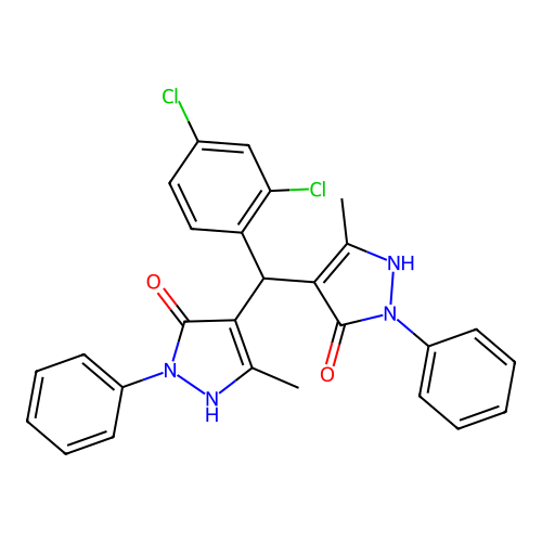 4,4'-[(2,4-dichlorophenyl)methanediyl]bis(3-methyl-1-phenyl-1H-pyrazol-5-ol) structure