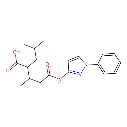 3-methyl-2-(2-methylpropyl)-5-oxo-5-[(1-phenyl-1H-pyrazol-3-yl)amino]pentanoic acid structure