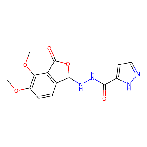 N'-(4,5-dimethoxy-3-oxo-1,3-dihydro-2-benzofuran-1-yl)-1H-pyrazole-3-carbohydrazide structure