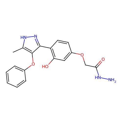 2-[3-hydroxy-4-(5-methyl-4-phenoxy-1H-pyrazol-3-yl)phenoxy]acetohydrazide structure