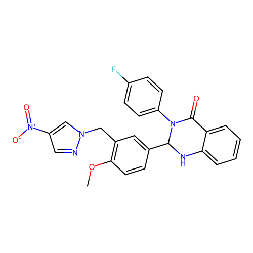 3-(4-fluorophenyl)-2-[4-methoxy-3-[(4-nitropyrazol-1-yl)methyl]phenyl]-1,2-dihydroquinazolin-4-one structure