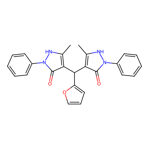 4,4'-(furan-2-ylmethanediyl)bis(3-methyl-1-phenyl-1H-pyrazol-5-ol) structure