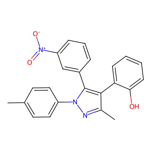 2-(3-methyl-5-(3-nitrophenyl)-1-(p-tolyl)-1H-pyrazol-4-yl)phenol structure
