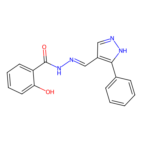 2-hydroxy-N'-((3-phenyl-1H-pyrazol-4-yl)methylene)benzohydrazide structure