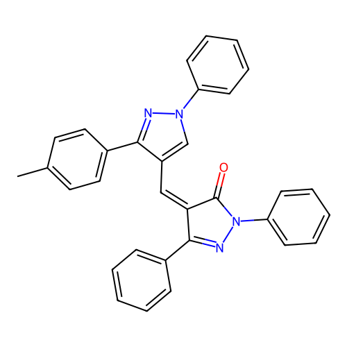(Z)-1,3-diphenyl-4-((1-phenyl-3-(p-tolyl)-1H-pyrazol-4-yl)methylene)-1H-pyrazol-5(4H)-one structure