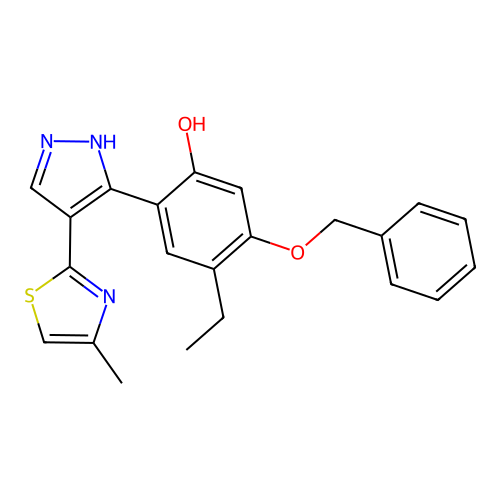 5-(benzyloxy)-4-ethyl-2-[4-(4-methyl-1,3-thiazol-2-yl)-1H-pyrazol-5-yl]phenol structure