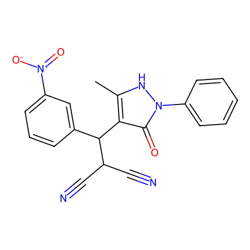 [(5-hydroxy-3-methyl-1-phenyl-1H-pyrazol-4-yl)(3-nitrophenyl)methyl]propanedinitrile structure