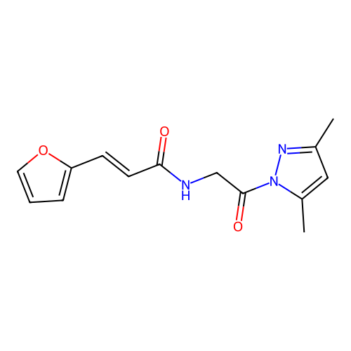 (2E)-N-[2-(3,5-dimethylpyrazolyl)-2-oxoethyl]-3-(2-furyl)prop-2-enamide structure