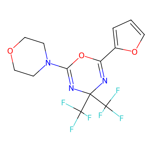 2-(furan-2-yl)-6-(morpholin-4-yl)-4,4-bis(trifluoromethyl)-4H-1,3,5-oxadiazine structure