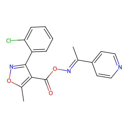 (E)-1-(pyridin-4-yl)ethanone O-(3-(2-chlorophenyl)-5-methylisoxazole-4-carbonyl) oxime structure