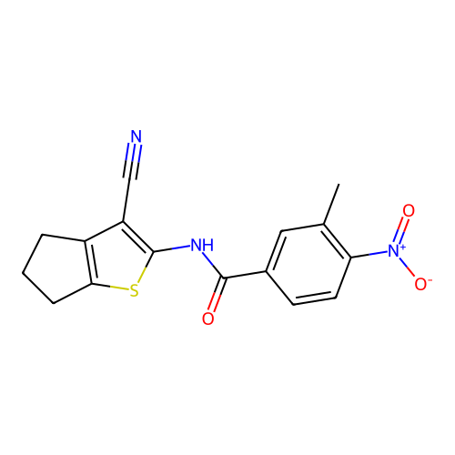 N-(3-cyano-5,6-dihydro-4H-cyclopenta[b]thiophen-2-yl)-3-methyl-4-nitrobenzamide structure