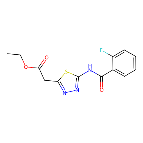 [5-(2-Fluoro-benzoylamino)-[1,3,4]thiadiazol-2-yl]-acetic acid ethyl ester structure