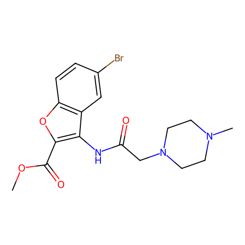 methyl 5-bromo-3-{[(4-methylpiperazin-1-yl)acetyl]amino}-1-benzofuran-2-carboxylate structure