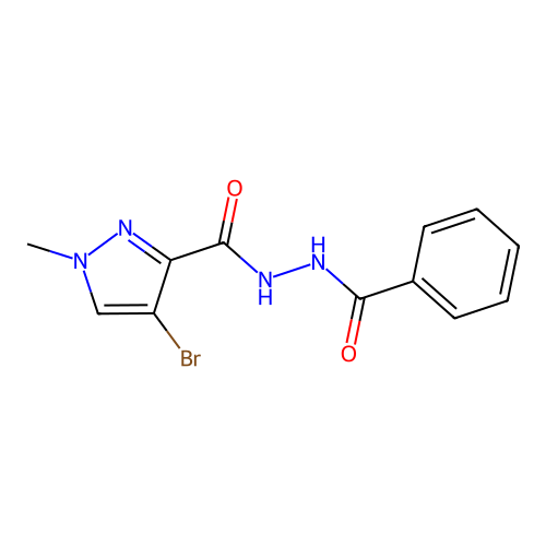 N'-benzoyl-4-bromo-1-methyl-1H-pyrazole-3-carbohydrazide structure