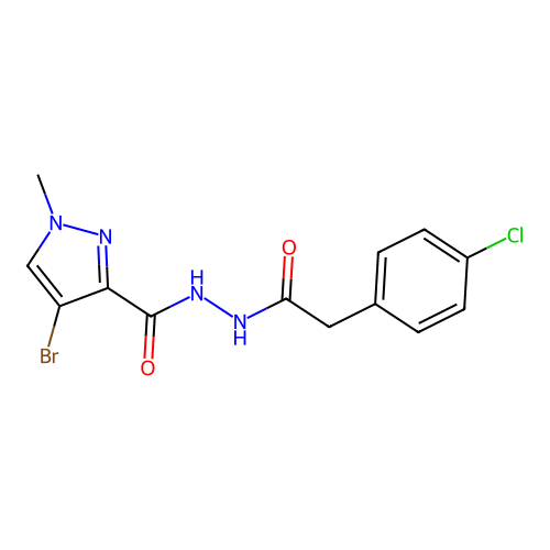 4-bromo-N'-[(4-chlorophenyl)acetyl]-1-methyl-1H-pyrazole-3-carbohydrazide structure