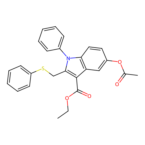ethyl 5-(acetyloxy)-1-phenyl-2-[(phenylsulfanyl)methyl]-1H-indole-3-carboxylate structure