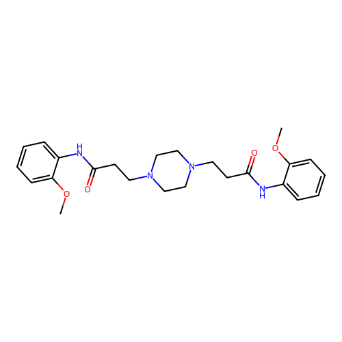 3,3'-piperazine-1,4-diylbis[N-(2-methoxyphenyl)propanamide] structure