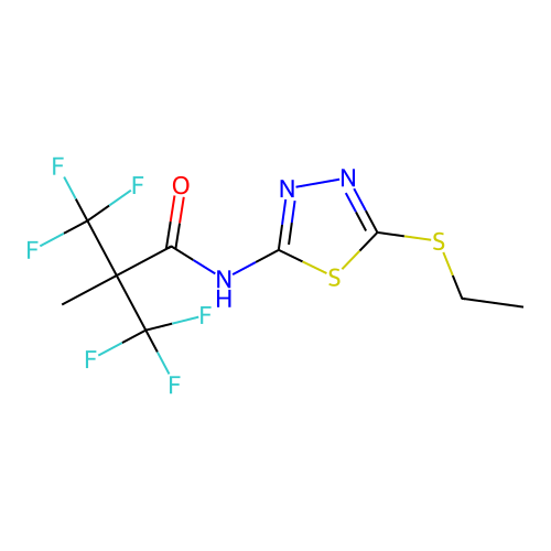 N-[5-(ethylthio)-1,3,4-thiadiazol-2-yl]-3,3,3-trifluoro-2-methyl-2-(trifluoromethyl)propanamide structure