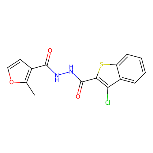 N'-(3-chloro-1-benzothiophene-2-carbonyl)-2-methylfuran-3-carbohydrazide structure