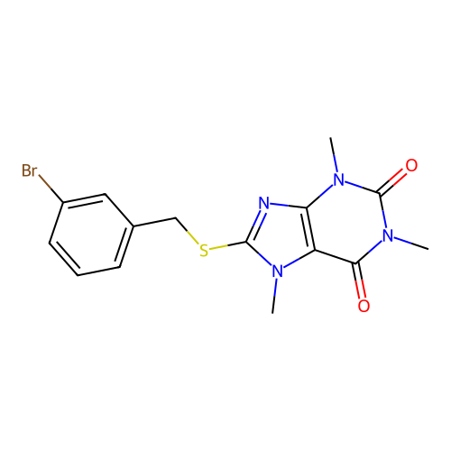 8-[(3-bromobenzyl)sulfanyl]-1,3,7-trimethyl-3,7-dihydro-1H-purine-2,6-dione structure