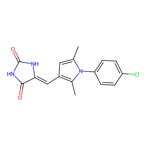 (Z)-5-((1-(4-chlorophenyl)-2,5-dimethyl-1H-pyrrol-3-yl)methylene)imidazolidine-2,4-dione structure