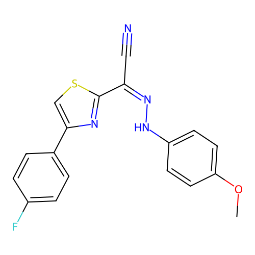 (Z)-4-(4-fluorophenyl)-N'-(4-methoxyphenyl)thiazole-2-carbohydrazonoyl cyanide structure