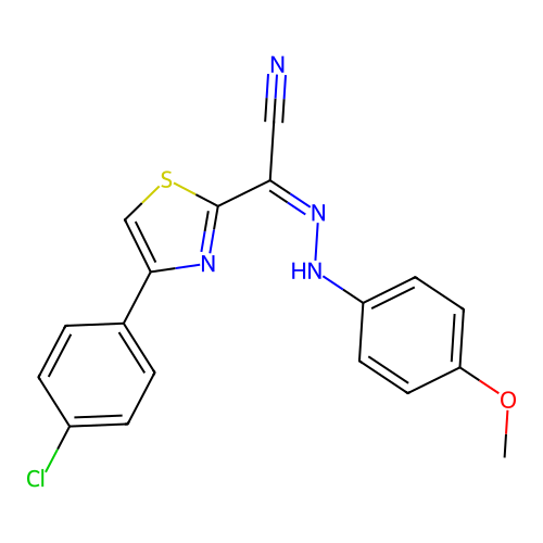 (Z)-4-(4-chlorophenyl)-N'-(4-methoxyphenyl)thiazole-2-carbohydrazonoyl cyanide structure