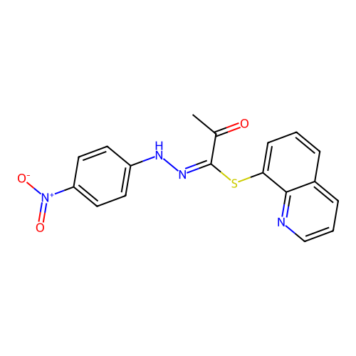 quinolin-8-yl (1E)-N-(4-nitrophenyl)-2-oxopropanehydrazonothioate structure