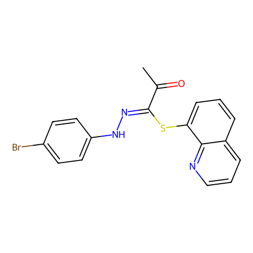 (Z)-quinolin-8-yl N'-(4-bromophenyl)-2-oxopropanehydrazonothioate structure