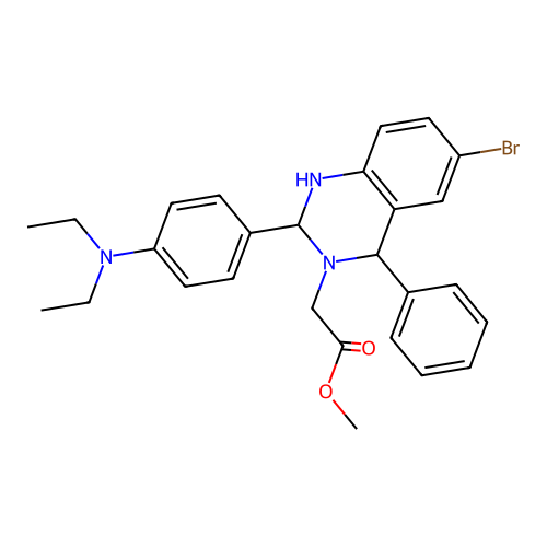 methyl {6-bromo-2-[4-(diethylamino)phenyl]-4-phenyl-1,4-dihydroquinazolin-3(2H)-yl}acetate structure