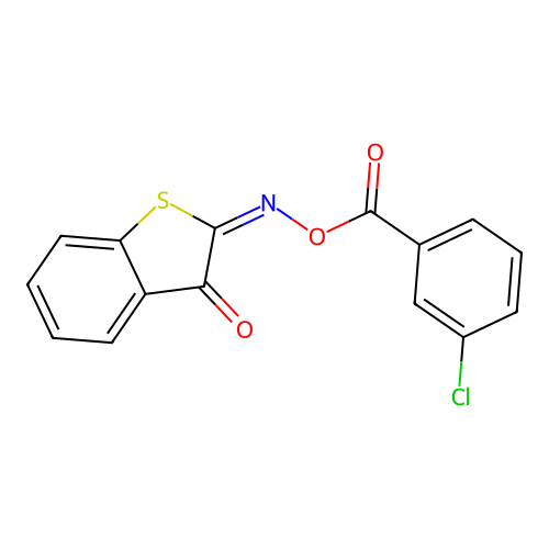 (2E)-2-({[(3-chlorophenyl)carbonyl]oxy}imino)-1-benzothiophen-3(2H)-one structure