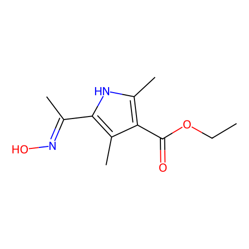 ethyl 5-(N-hydroxy-C-methylcarbonimidoyl)-2,4-dimethyl-1H-pyrrole-3-carboxylate structure
