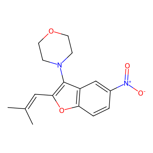 4-[2-(2-Methylprop-1-en-1-yl)-5-nitro-1-benzofuran-3-yl]morpholine structure