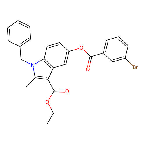 ethyl 1-benzyl-5-[(3-bromobenzoyl)oxy]-2-methyl-1H-indole-3-carboxylate structure