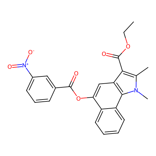 ethyl 1,2-dimethyl-5-((3-nitrobenzoyl)oxy)-1H-benzo[g]indole-3-carboxylate structure
