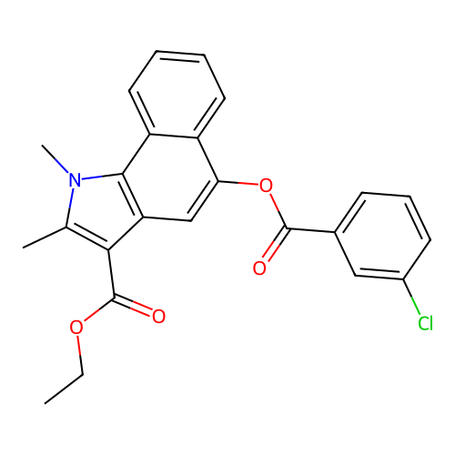 ethyl 5-((3-chlorobenzoyl)oxy)-1,2-dimethyl-1H-benzo[g]indole-3-carboxylate structure