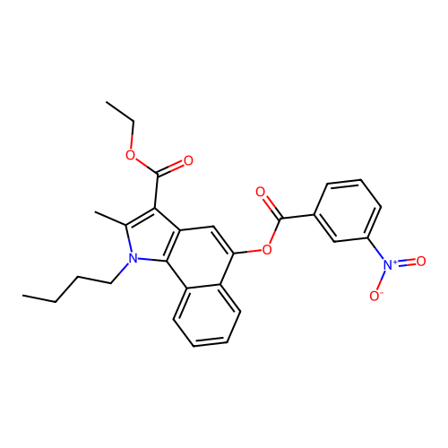 ethyl 1-butyl-2-methyl-5-((3-nitrobenzoyl)oxy)-1H-benzo[g]indole-3-carboxylate structure