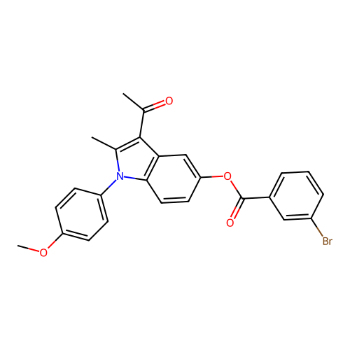 3-acetyl-1-(4-methoxyphenyl)-2-methyl-1H-indol-5-yl 3-bromobenzoate structure