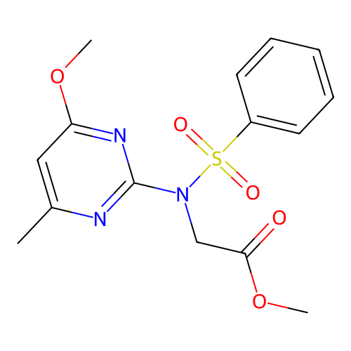 methyl 2-(N-(4-methoxy-6-methylpyrimidin-2-yl)phenylsulfonamido)acetate structure