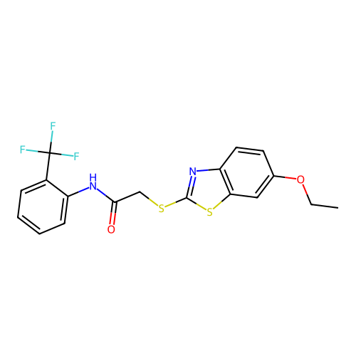 2-[(6-ethoxy-1,3-benzothiazol-2-yl)sulfanyl]-N-[2-(trifluoromethyl)phenyl]acetamide structure