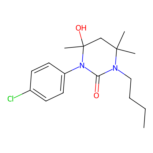 1-butyl-3-(4-chlorophenyl)-4-hydroxy-4,6,6-trimethyltetrahydropyrimidin-2(1H)-one structure