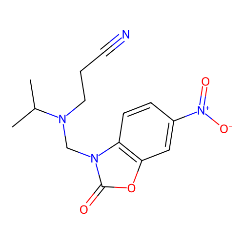 Propanonitrile, 3-(2,3-dihydro-6-nitro-2-oxo-1,3-benzoxazol-3-ylmethyl)(isopropyl)amino- structure