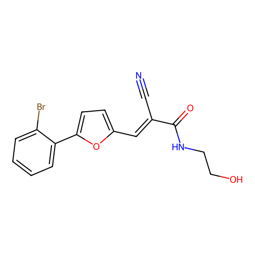 (E)-3-(5-(2-bromophenyl)furan-2-yl)-2-cyano-N-(2-hydroxyethyl)acrylamide structure
