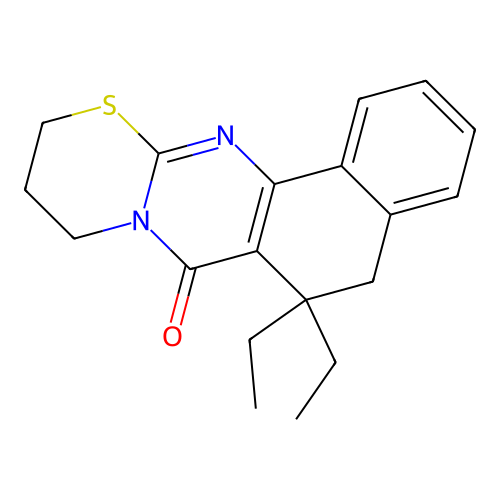 6,6-diethyl-5,6,10,11-tetrahydro-7H,9H-benzo[h][1,3]thiazino[2,3-b]quinazolin-7-one structure
